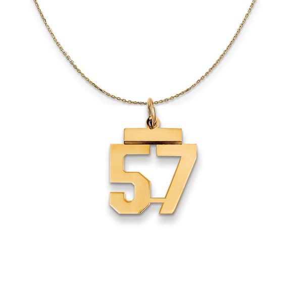14k Yellow Gold Athletic Sm Polished Number 57 Necklace - 16 Inch